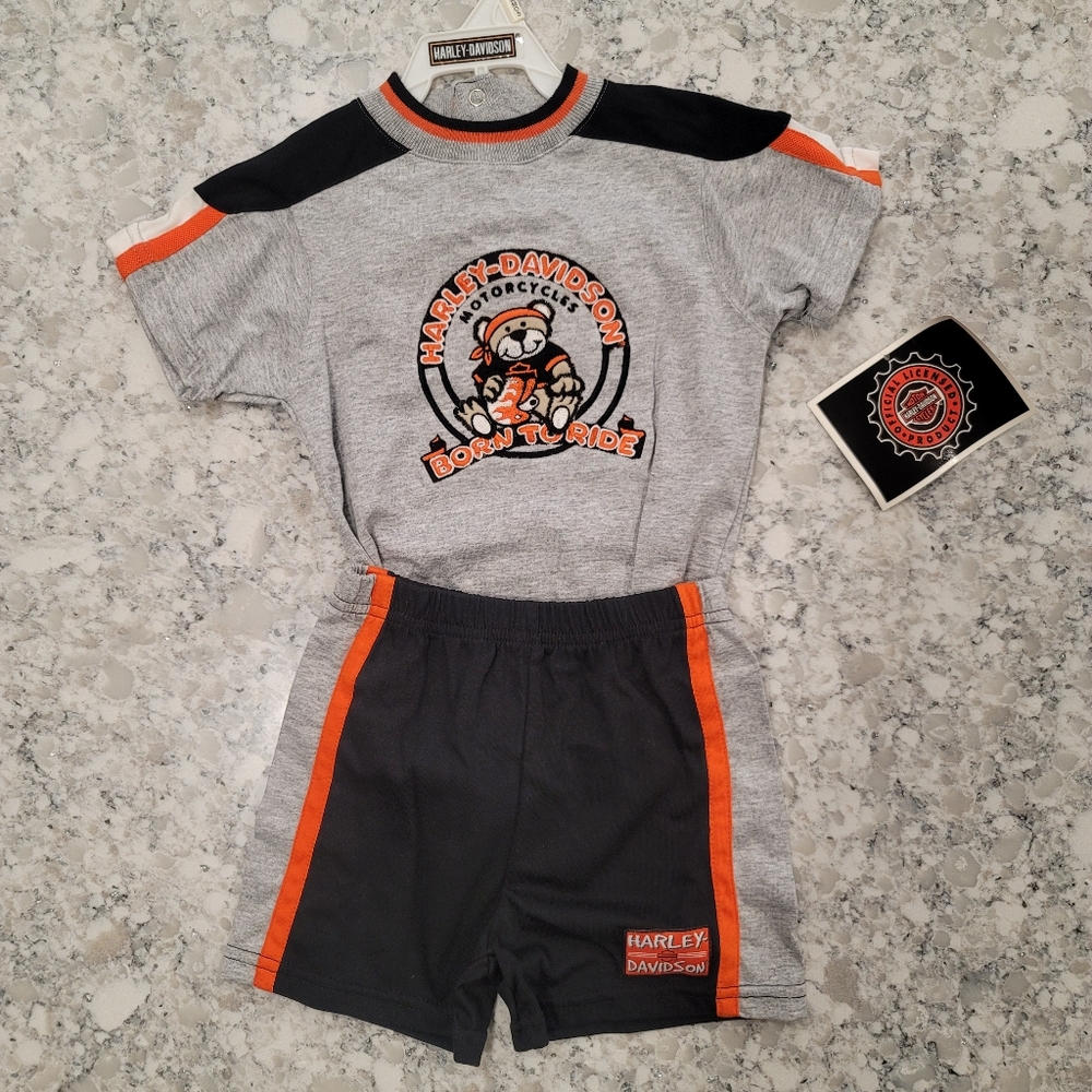 NWT Harley-Davidson Teddybear Kid's Onesie Tee & Short Set
